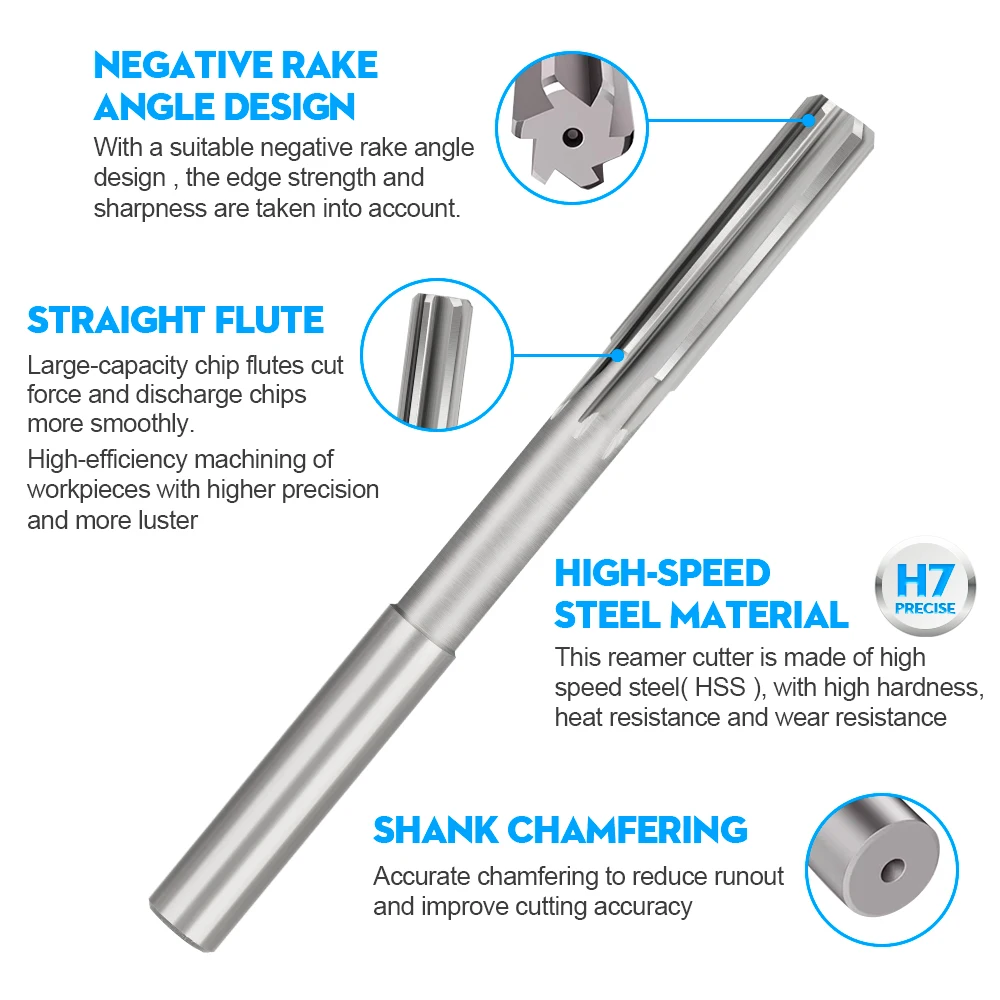 High-Speed Steel (HSS) Straight Flute Reamer for Metal Drilling, 1mm-12mm Shank Diameter