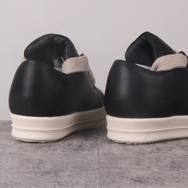 Fashion Men's Shoes Jumbo Shoelace Leather Shoes for Man Lace-up Women's Sneakers Expansion Design Men's Sneakers