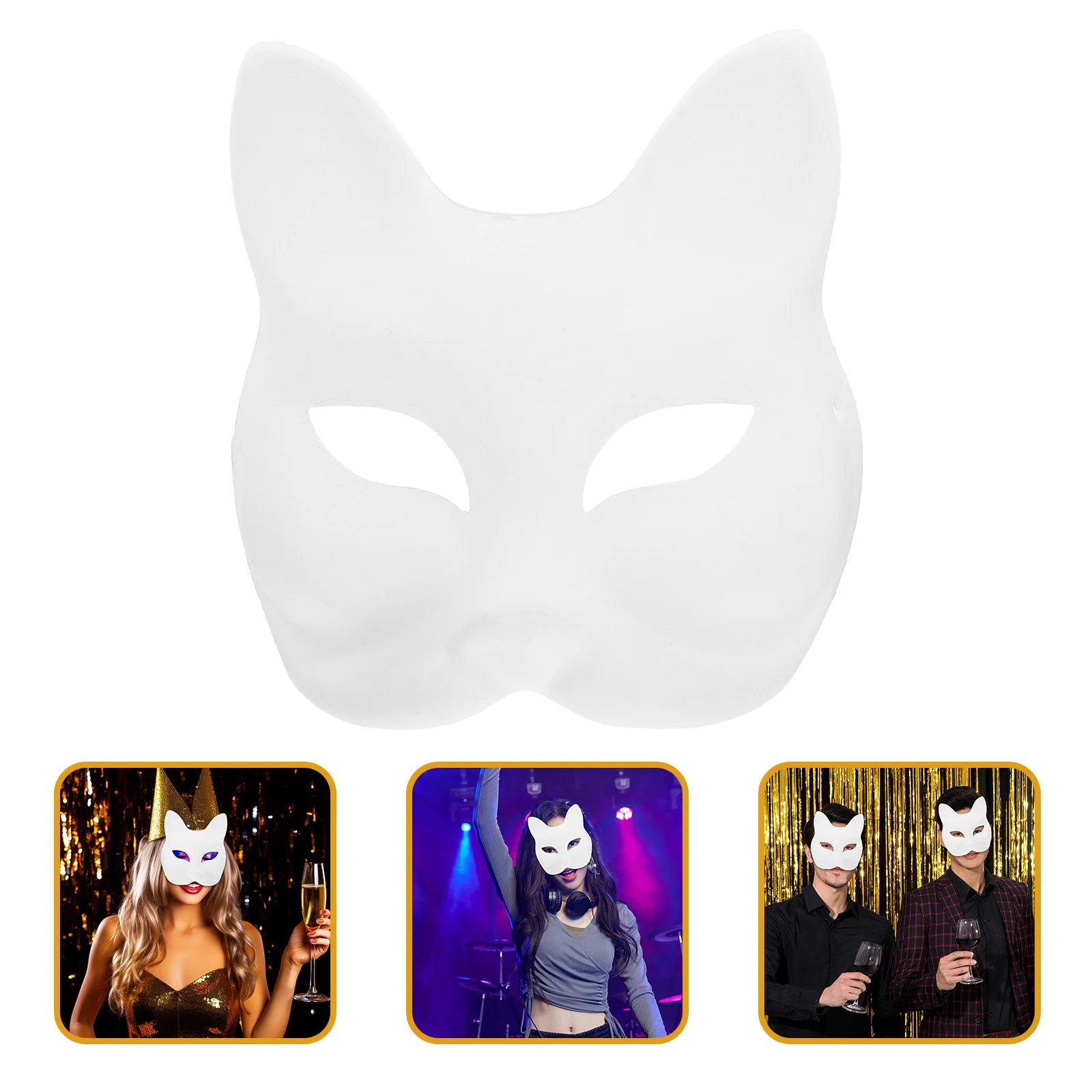 Kitsunes Fox Masks 3Pcs Blank Paper Cat Half Face Cover Diy White Animal Masks Fox Cosplay Costume Japanese Anime