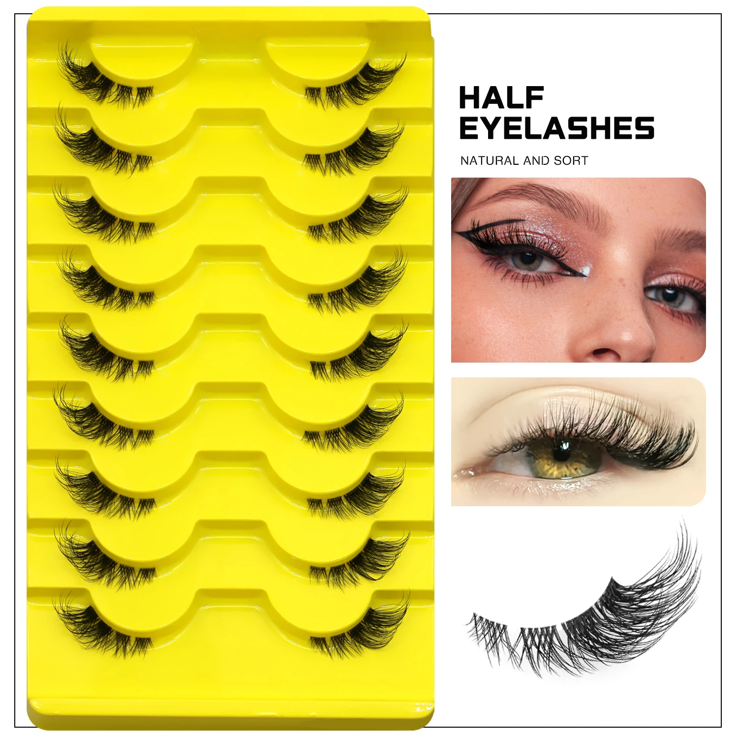 GROINNEYA False Eyelashes Cat Eye Lashes Natural Long Half Eye Lashes Short Wispy Clear Band Lashes 3D Faux Mink Lash Multipack 10 Sff0fd7e694a34dd0a8dc9250f8f3c04f6