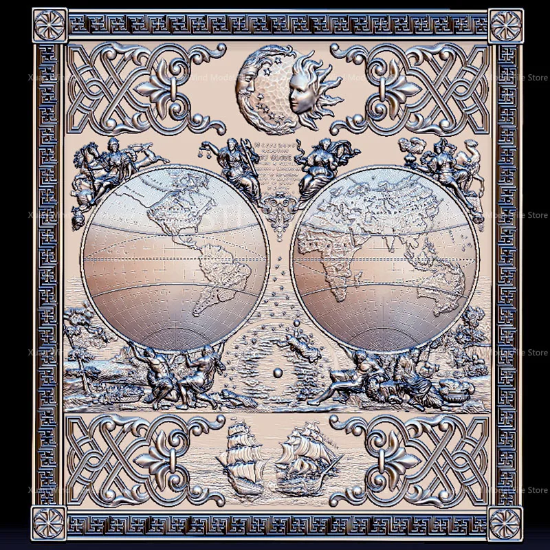 3D Model STL World map 3pcs For CNC Router Aspire Artcam Cut3D Vcarve