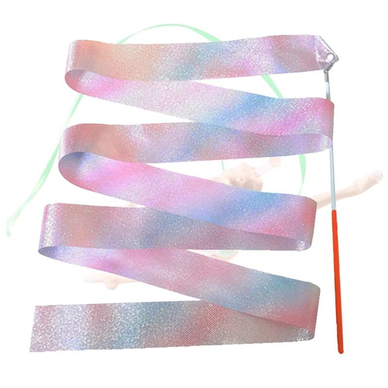 2 Meters 4M Colorful Gym Ribbons Dance Ribbon Rhythmic Art Gymnastics Ballet Streamer Twirling Rod Rainbow Stick Training
