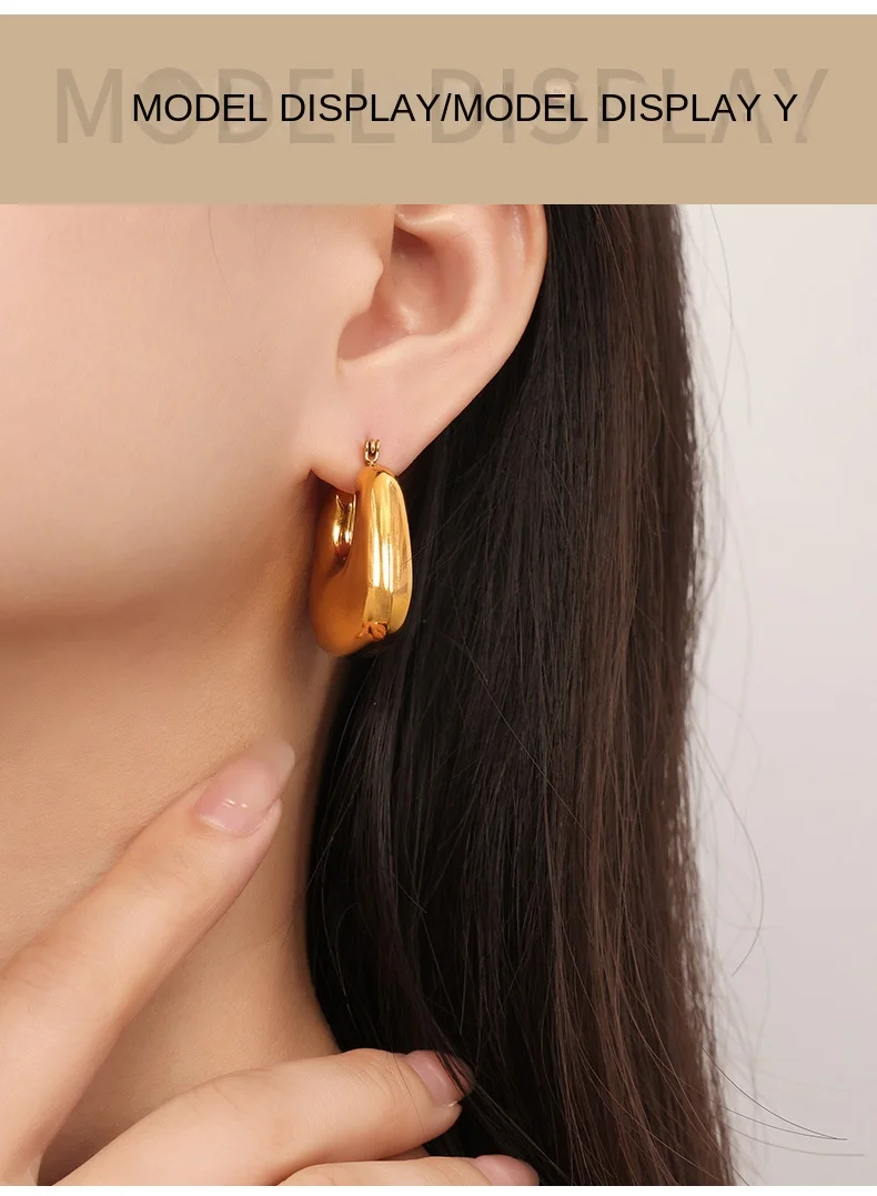Neue Creolen für Damen aus Edelstahl, Einfache Antiallergische Trendige Ohrringe, Sommerlicher Modeschmuck als Geschenk für Mädchen – Detail 3