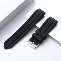 Premium Soft Silicone Waterproof Curved Watch Band - Sport Wrist Strap Accessory - 22mm (Black)