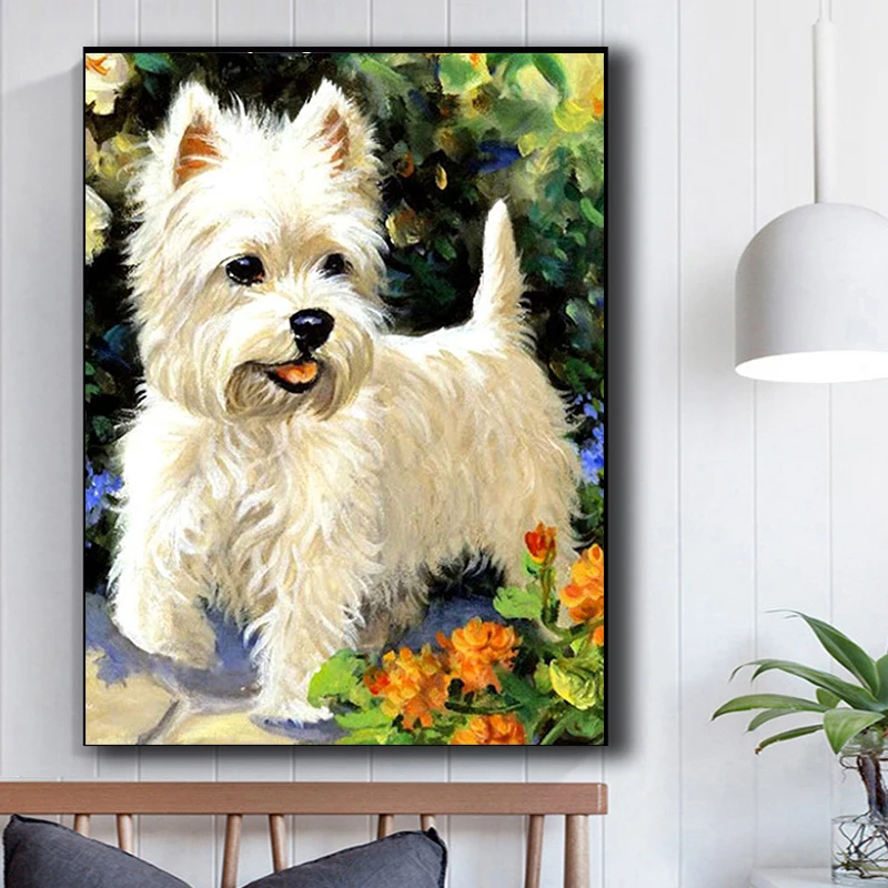  Noche Animal Dog Diamond Painting Kits,for Adults Family Fun  Interactive West Highland White Terrier Dog DIY 5D Full Diamond Embroidery  Art,for Home Decor Wall Decor Or Gift 8x12inch