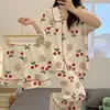3pcs Pajamas Women's Summer 2024 New Short-Sleeved Lapel Trousers Top Loose Kawaii Clothes Homewear Sense of Luxury BirthdayGift 4