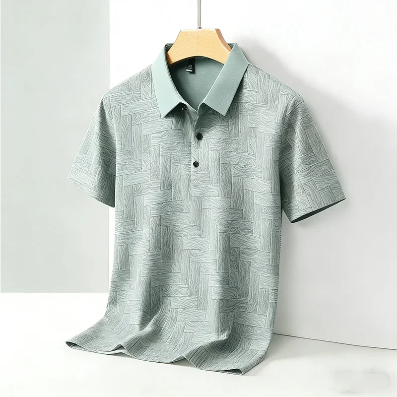 Polo Casual da Uomo con Stampa Geometrica, Colletto a Contrasto, Manica Corta, Traspirante, per Uso Quotidiano Estivo - immagine 2