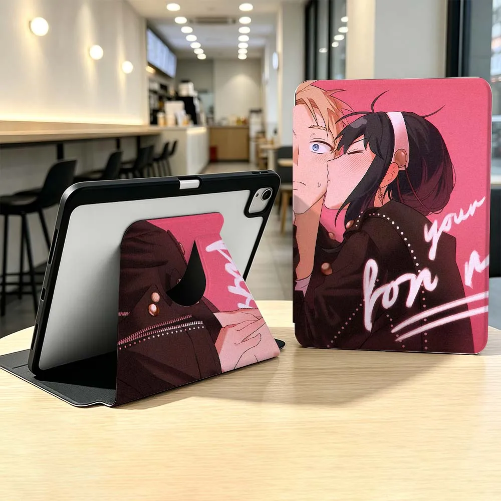 Anime Couple Cartoon 360° Rotation Tablet Case with Pen Slot