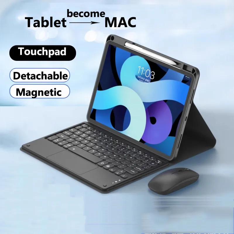 WINCHKING Clavier Rétroéclairage Trackpad Pour Xiaomi Redmi Pad Pro 12.1/Xiaomi Poco Pad 12.1 Pouces 2024, Français AZERTY Keyboard Bluetooth Pavé Tactile Avec Étui De Protection En TPU Vert Foncé