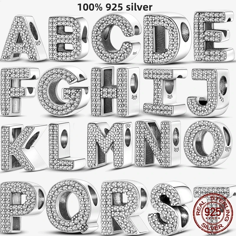 Charm 100% 925 sterling silver fashionable letters A-Z pendant name pendant bead original pendant bracelet jewelry gift 3