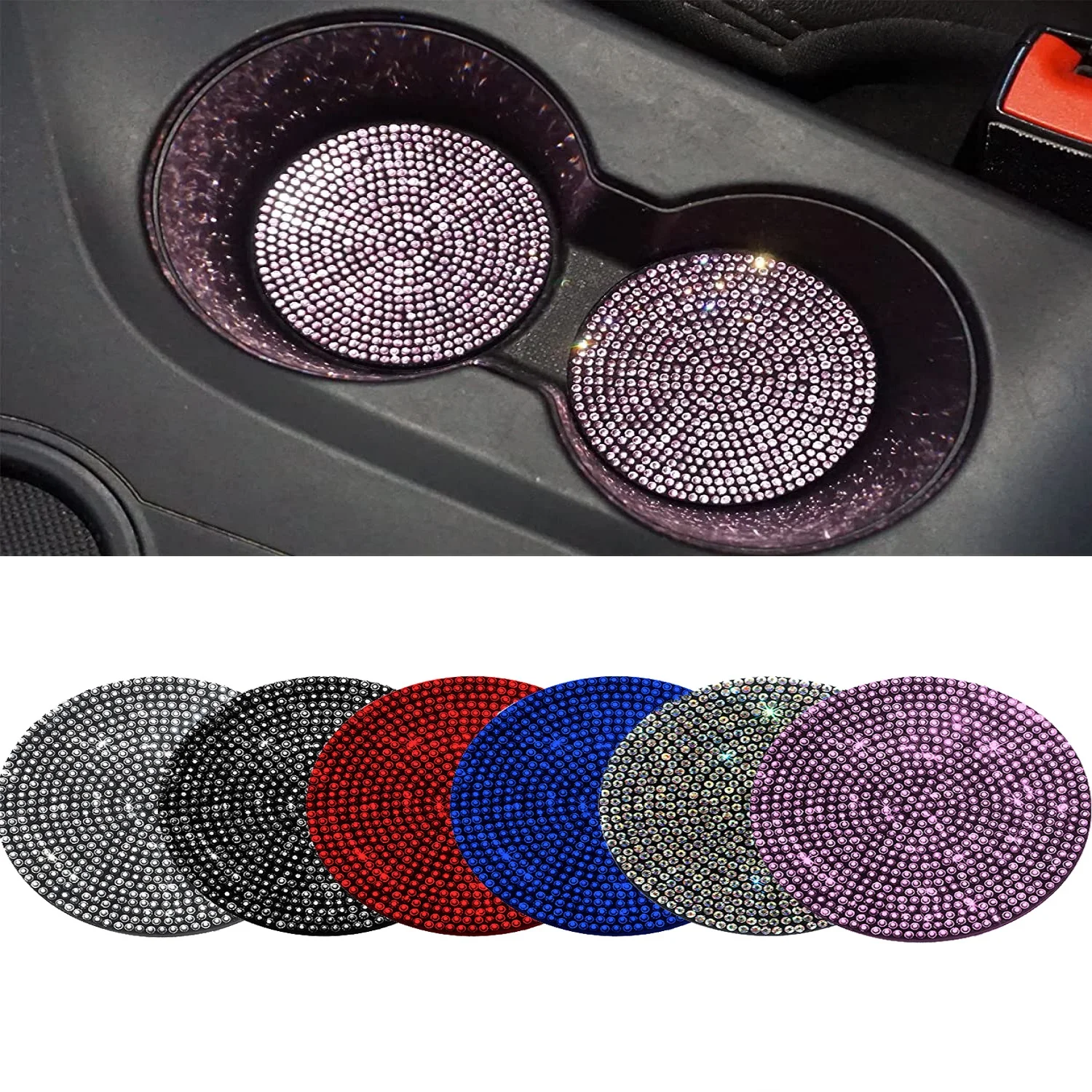 

Car Diamond Coaster Water Cup Slot Non-Slip Mat Silica Pad Cup Rhinestone Cup Holder Mat Car Interior Decoration Auto Accessorie