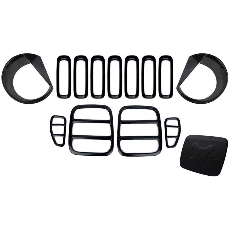 

14PCS Fuel Filler Cap, Front Mesh Grilles, Headlight and Taillight Covers for Jeep Renegade 2015 2016 2017