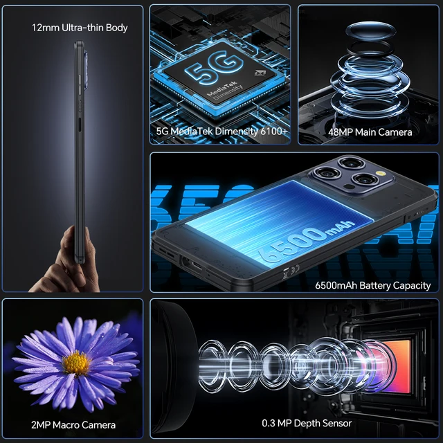 OUKITEL WP52 Téléphone portable - 16Go + 256Go - 48MP - 6,6'' - 6500mAh - IP68 - Smartphone Robuste Double SIM 5G - NFC/GPS 2