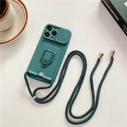 Multi - Function Card Wallet Lanyard with Slide Camera Protection and Ring Stand - SE2020 2022 (Dark Green)