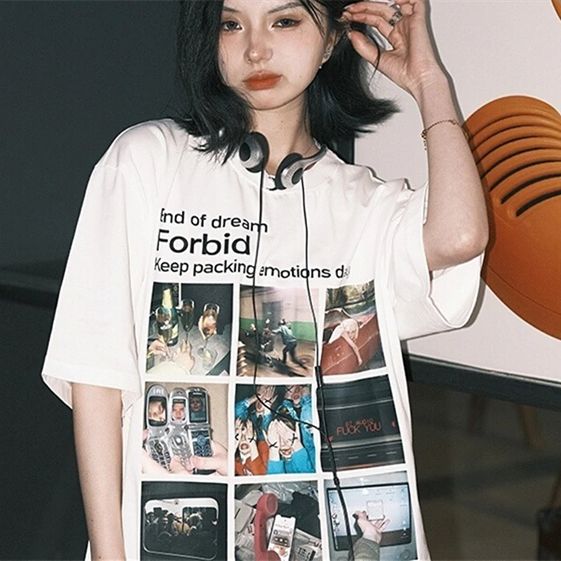 

Vintage American Streetwear Fashion T Shirts High Quality Cotton Short Sleeve Tee Tops Funny Hip Hop Photo Print Kawaii Clothes