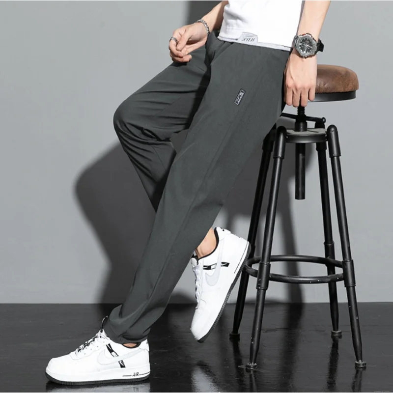 Ice Silk Men's Pants Summer Thin Business Casual Pants Outdoor Elastic Breathable Straight Leg Sweatpants