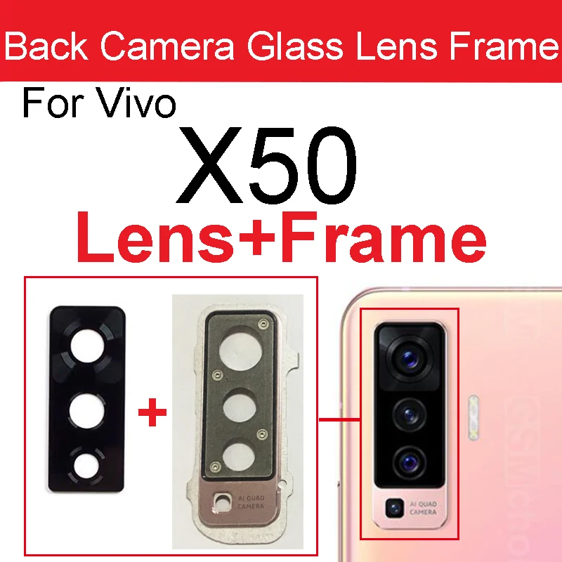 Фото Задняя стеклянная рамка для объектива камеры задняя крышка для Vivo X50 X60 X50Pro X60Pro + Plus фотодержатель кронштейн наклейка детали №3