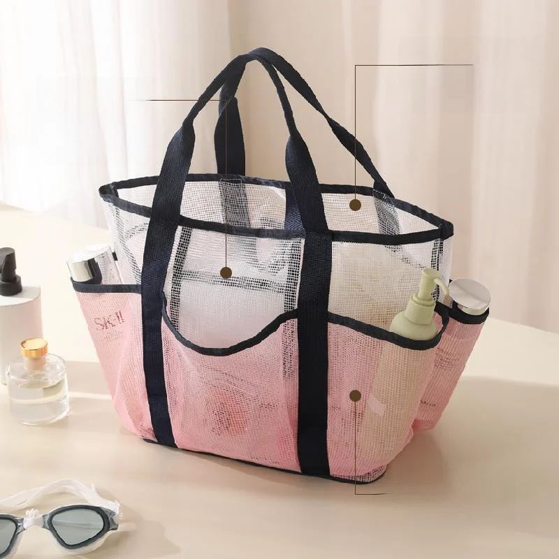 대용량 메쉬 수영 가방 휴대용 속건성 비치 피트니스 세면도구 가방 여행용 수납 가방 이중 레이어 나일론+메쉬