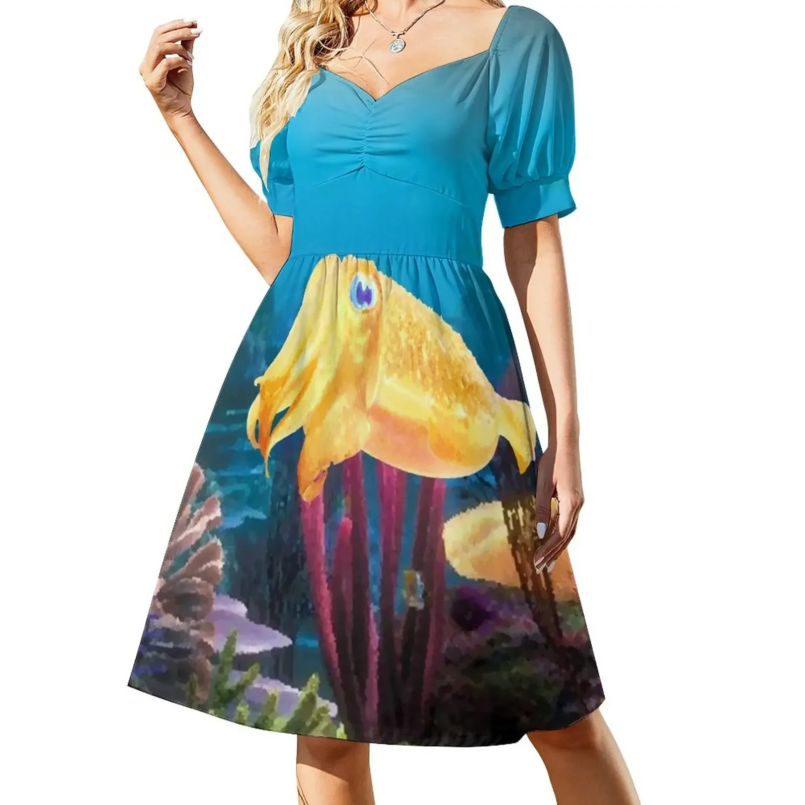 thumbnail image 1 of Lindo vestido de fiesta de manga corta con escote halter, vestidos de mujer, 1 of 7