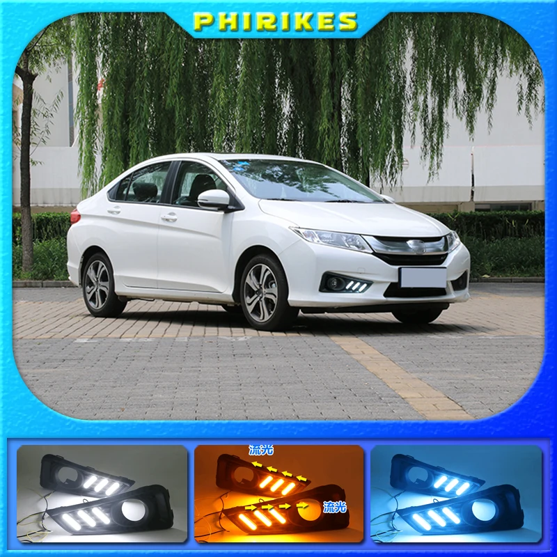 

1 комплект для Honda City 2015 2016 DRL дневные ходовые Ранги DRL с указателем поворота противотуманная фара реле дневного света Стайлинг автомобиля