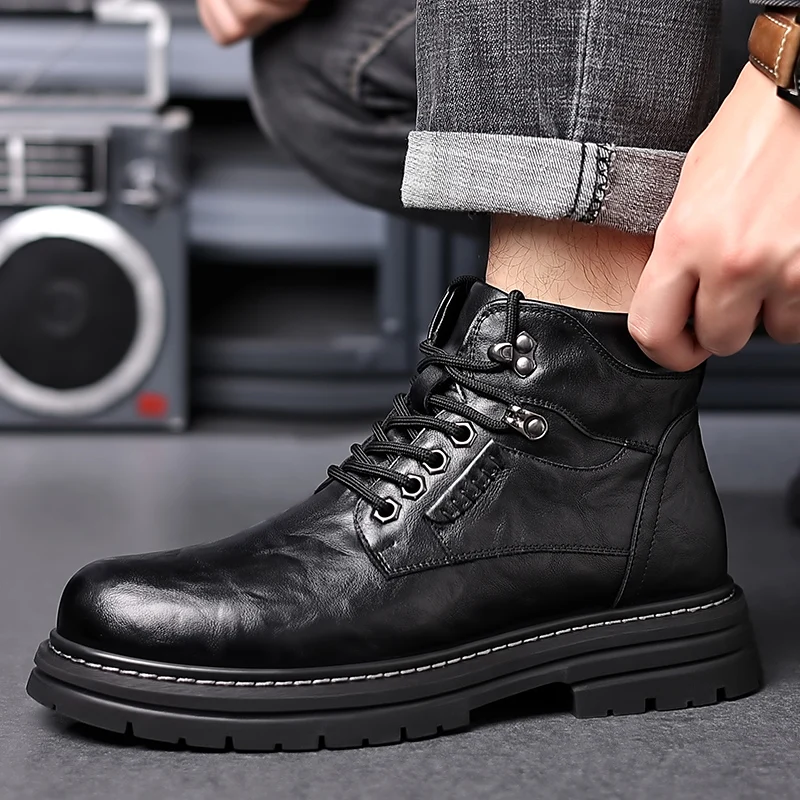 Men Winter High Top Shoes Thick Soled Wear-resistant Workwear Motorcycle Boots