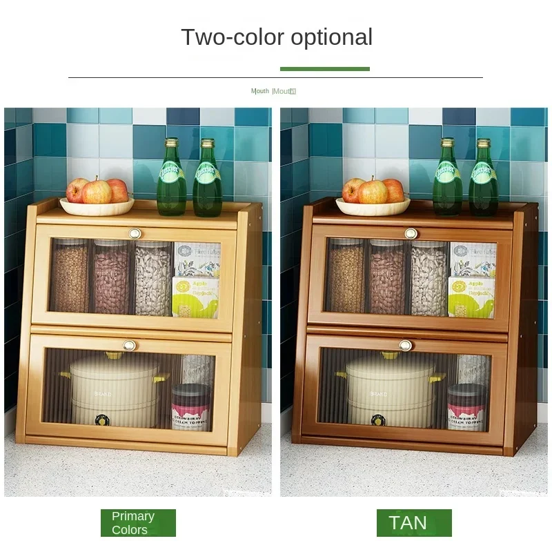 Bamboo Kitchen Storage Cabinet Acrylic Door Tableware Rack Desktop Storage Organizer with Drawers Dish Display Cabinet