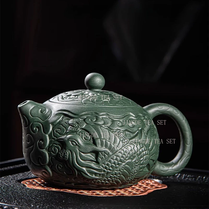 Purple clay green mud dragon and phoenix high-end tea pot Chinese creative single person home living room Xishi pot