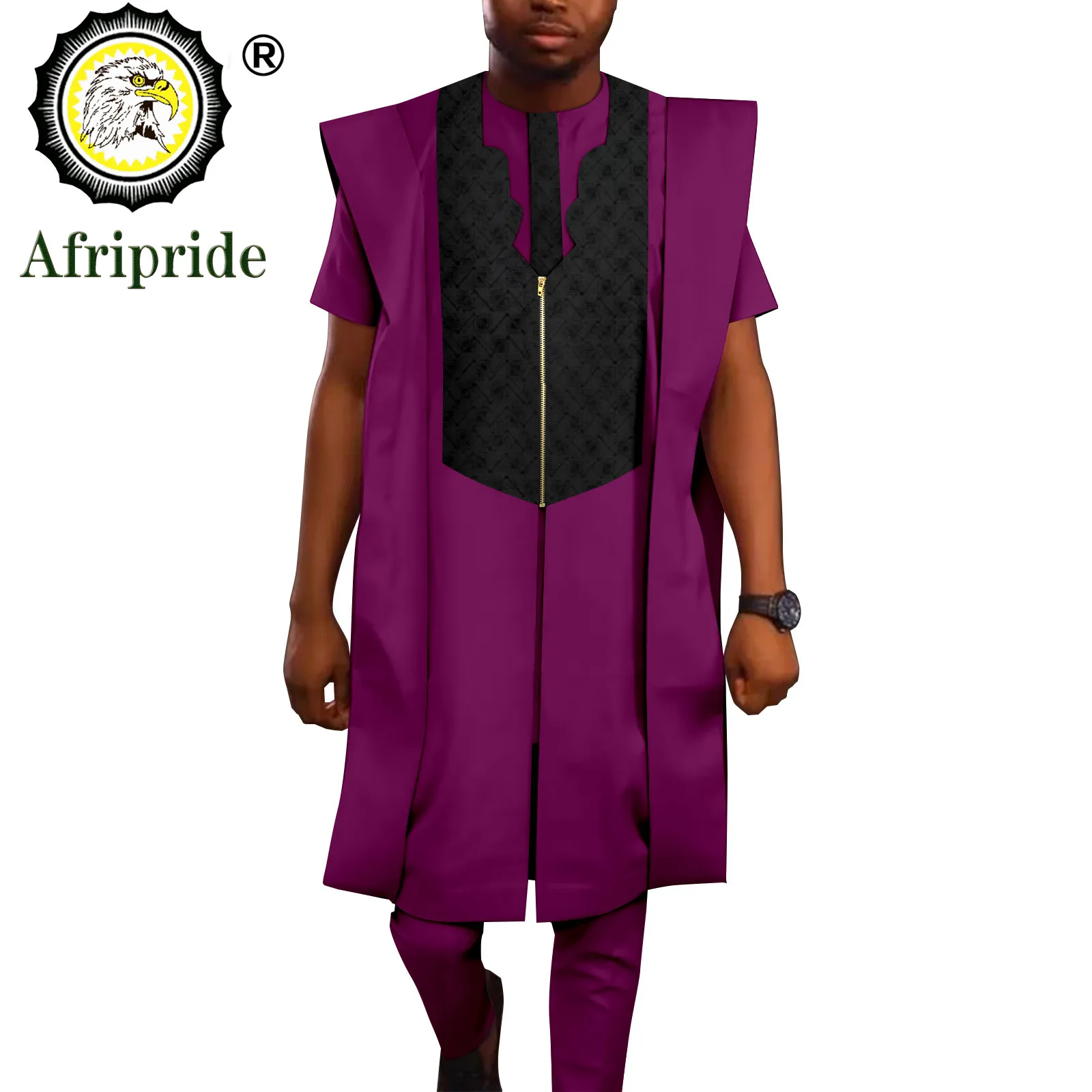 African Suits for Men Agbada Robe Short Sleeve Tops and Pants 3 Piece Set Dashiki Clothes Kaftan for Wedding Evening A2216092