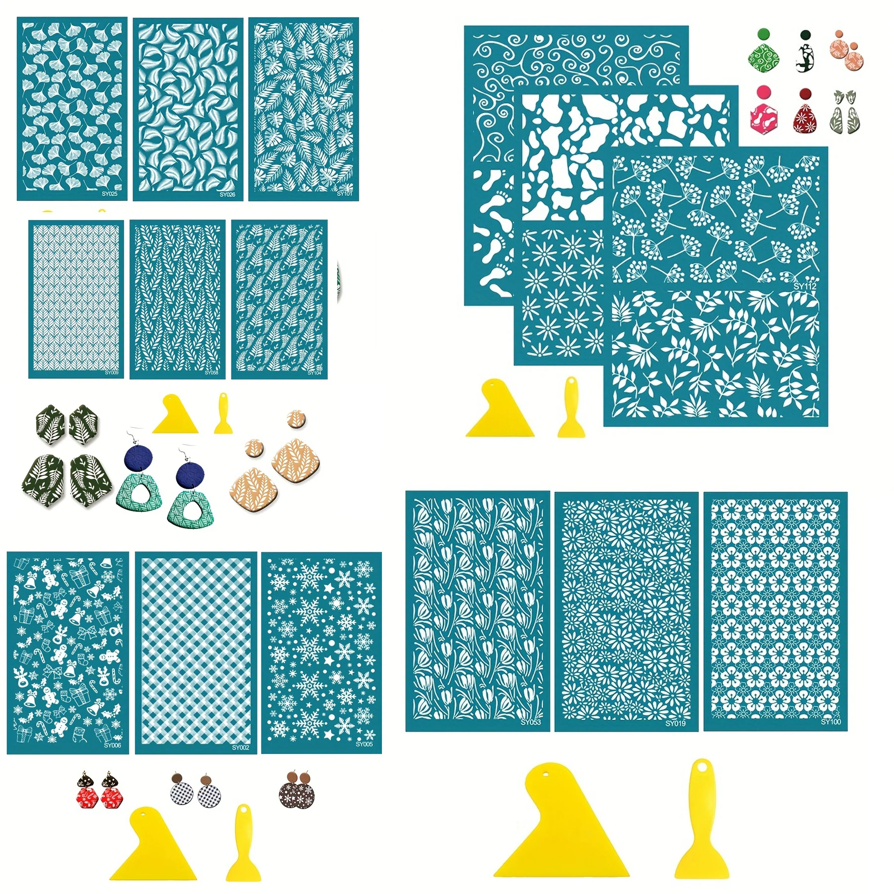 Clay Printing Tools Stencil Scraper Painting Tool Mold silkscreen stencils 5 Piece Set for DIY