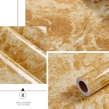 สติกเกอร์หินอ่อนห้องครัวฟิล์มกันน้ํามันเตากันน้ําความชื้น Self-Adhesive วอลล์เปเปอร์เคาน์เตอร์ตู้ Renovation กระเบื้อง 22