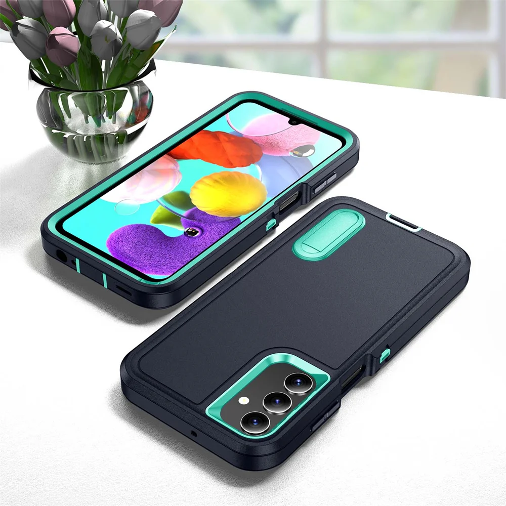 3-in-1 Hybrid Shockproof Armor Case with Matte Folding Stand Cover