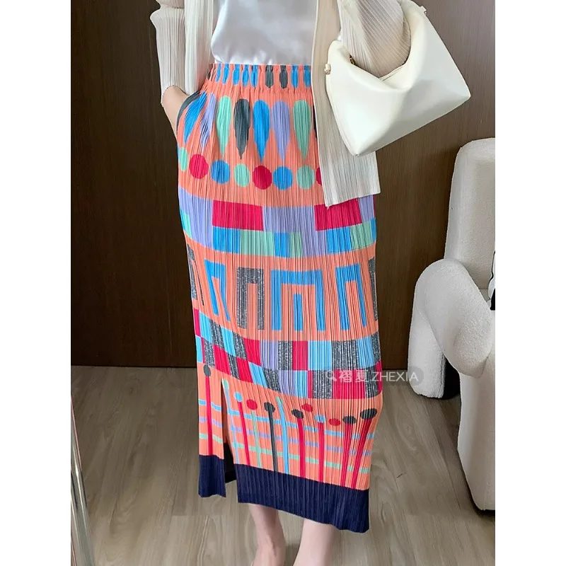 

Женская Складная юбка миаке, винтажная эластичная облегающая юбка миаке с эластичным поясом и высокой талией на лето