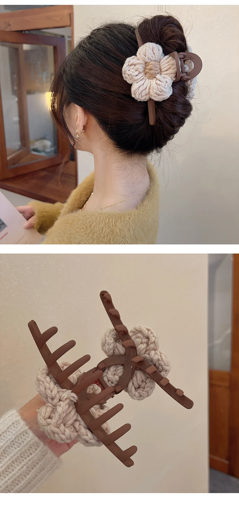 VANIKA Elegante Retro Woolen Weben Blumen Shark Haar Clip Clamp Mode Pferdeschwanz Krabben Klaue FRAU HAAR CLIP ACCESSORI FÜR MÄDCHEN – Detail 9