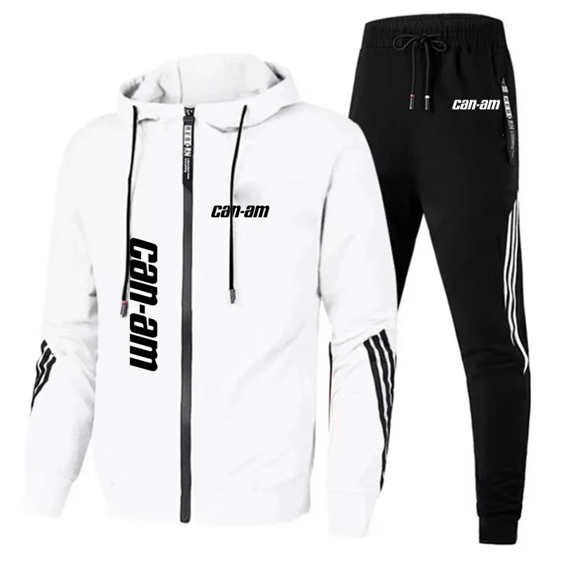 2023 Spring and Autumn Fashion Ski Bucket Can-am Logo new striped printed zipper hoodie+leisure sports pants suit