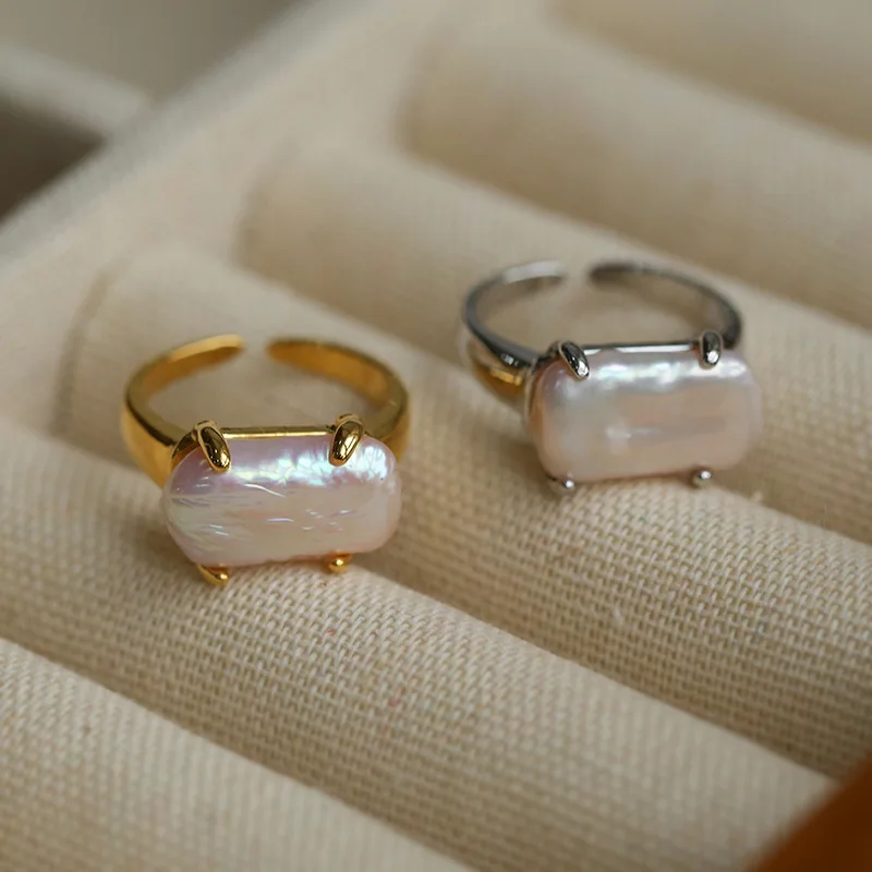 Retail and Wholesale Natural Freshwater   Baroque Rectangle  Claw Setting Pearl Ring  Adjustable Size Gift For Woman  and Girls