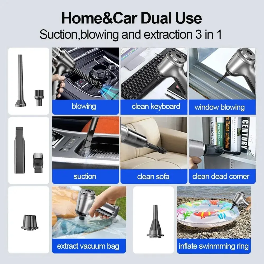 자동차 진공 청소기 4 In1Wireless 진공 청소기 먼지 떨이 가정용 휴대용 무선 StrongSuction 자동차 청소기 용 휴대용 진공 펌프