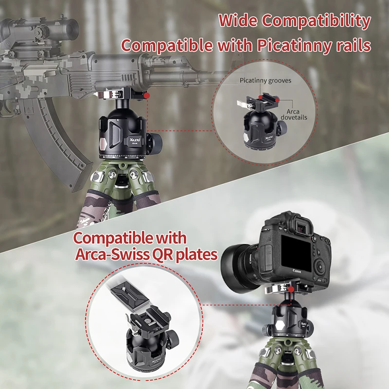 Carbon Fiber Travel Tripod with Arca Swiss/Picatinny Clamp 35kg Max Load for Hunting Shooting Outdoor Photography XILETU