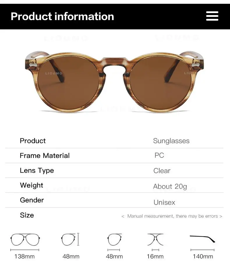 LIOUMO 2026 Retro Polarisierte Sonnenbrille Herren Runder Rahmen Vintage-Brille für Damen UV400 Fahrbrille oculos de sol masculino – Detail 6