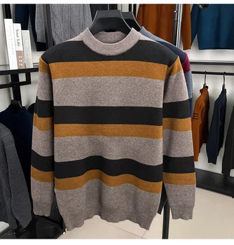 2025 Autunno/Inverno nuovo maglione da uomo camicia lavorata a maglia intrecciata camicia con fondo a righe 1