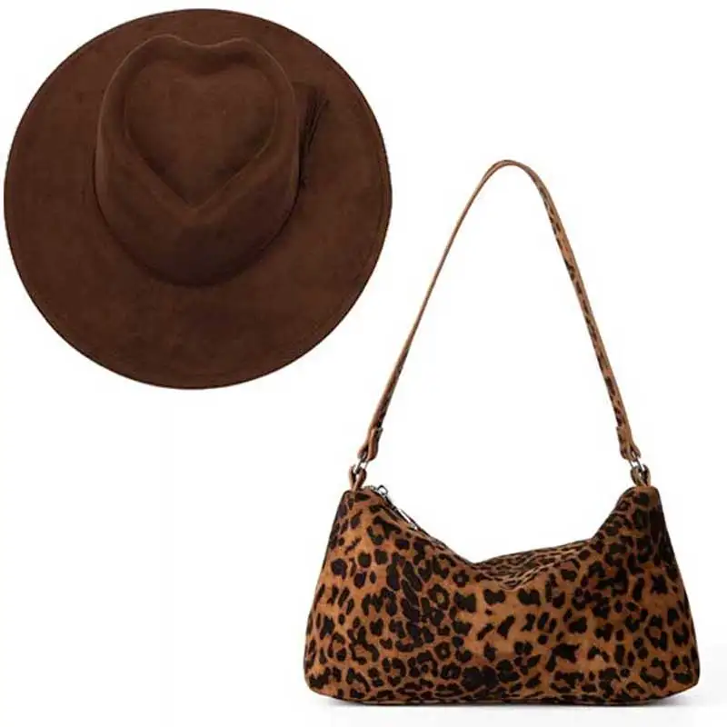 khaki suede hat and bag set heart shape top matching tassel accessories autumn and winter women's felt hat wide hat chapeau Khaki suede hat and bag set Heart shape top Matching tassel accessories Autumn and Winter Women's Felt Hat Wide Hat chapeau 3