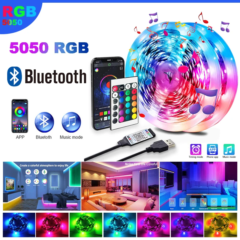 

USB Strip Lights Bluetooth Phone Control DC5V Lamp for TV Backlight 5050 LED Ice Lights Mode for Room Decor светодиодная лента