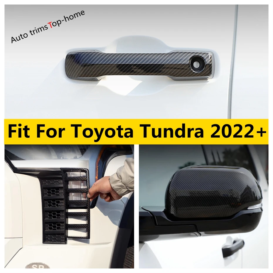 

Front Bumper Grille Air Intake Vent Door Handle Rearview Mirror Cover Trim For Toyota Tundra 2022 2023 Carbon Fiber Accessories