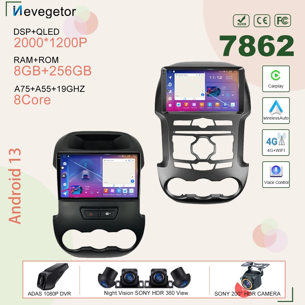 Android 13 Autoradio Lettore Multimediale Per Ford Ranger 2011-2014 Per Ranger 3 2011 - 2015 Auto Stereo Head Unit Navigazione Gps