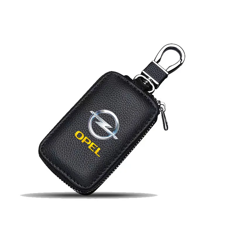 

Leather Car Key Case Keychain Zipper Key Case Bag for Opel Mokka Combo Crossland X Insignia Key Cover Protector Auto Accessories