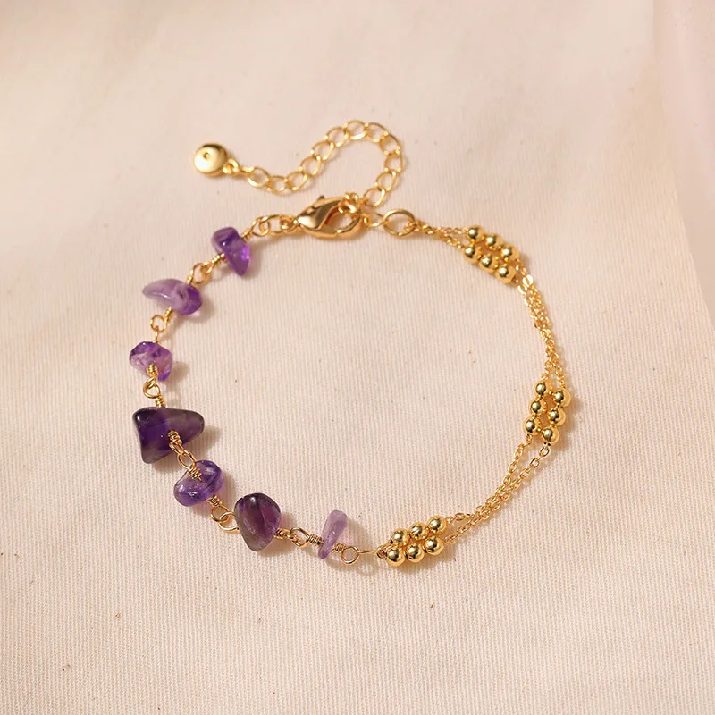 

Korean New Purple Natural Crystal Spliced Spherical Design Bracelet for Women Fashion Stainless Steel Exquisite Bracelet Jewelry