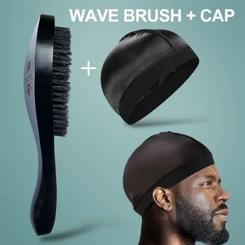 Set spazzola e cappuccio Wave Gracemen 360 - Setole di cinghiale + nylon Spazzola per capelli media e traspirante e setosa Durag Stretch Wave Dome Du Rag 1