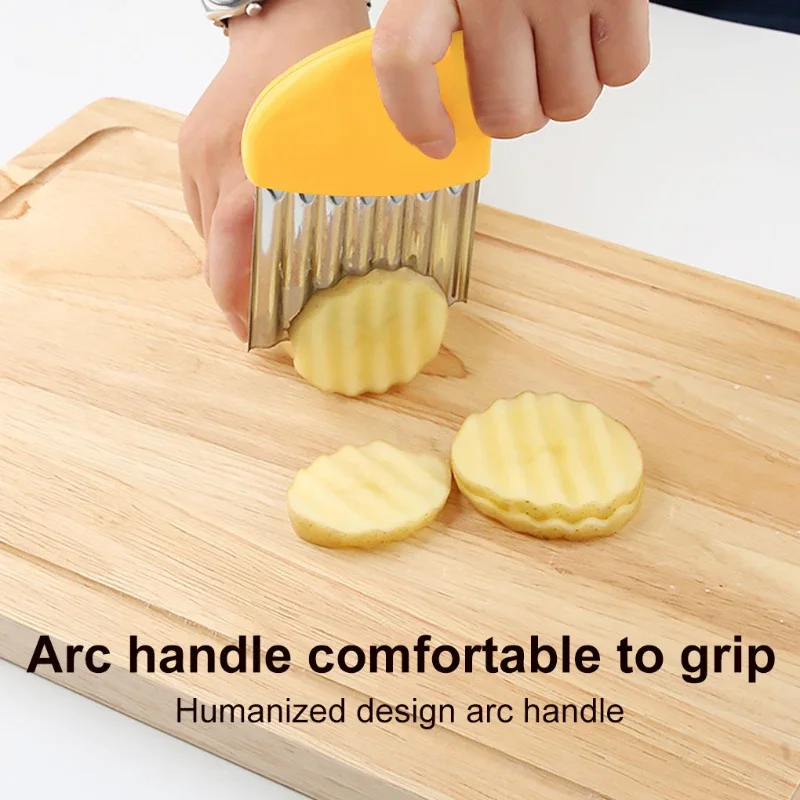 Potato Cutter Chips French Fry Maker Stainless Steel Wavy Knife French Fries Chopper Potato Knife Chopper Crinkle Wavy Slicer vegetable slicer vegetable cutter food slicer potato slicer potato cutter crinkle cutter