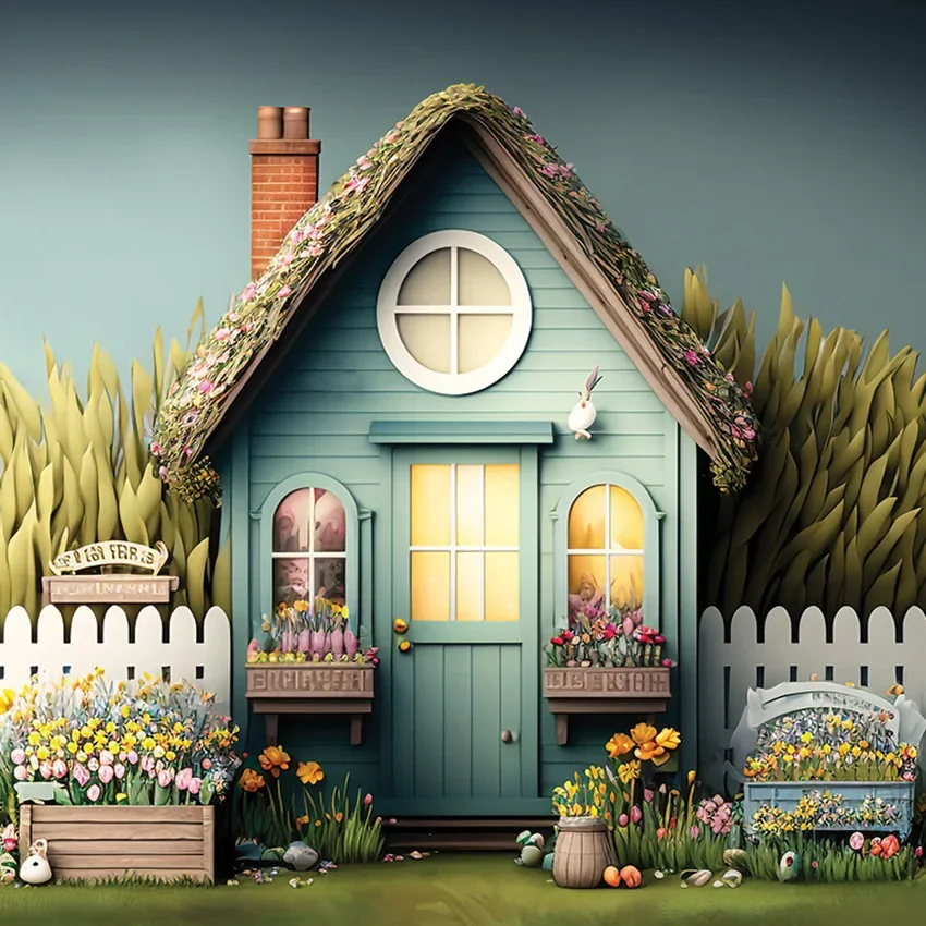 Mehofond 사진 배경 용수철 부활절 오두막 꽃, 어린이 생일 파티 케이크 스매쉬 초상화 장식 배경, 사진 스튜디오