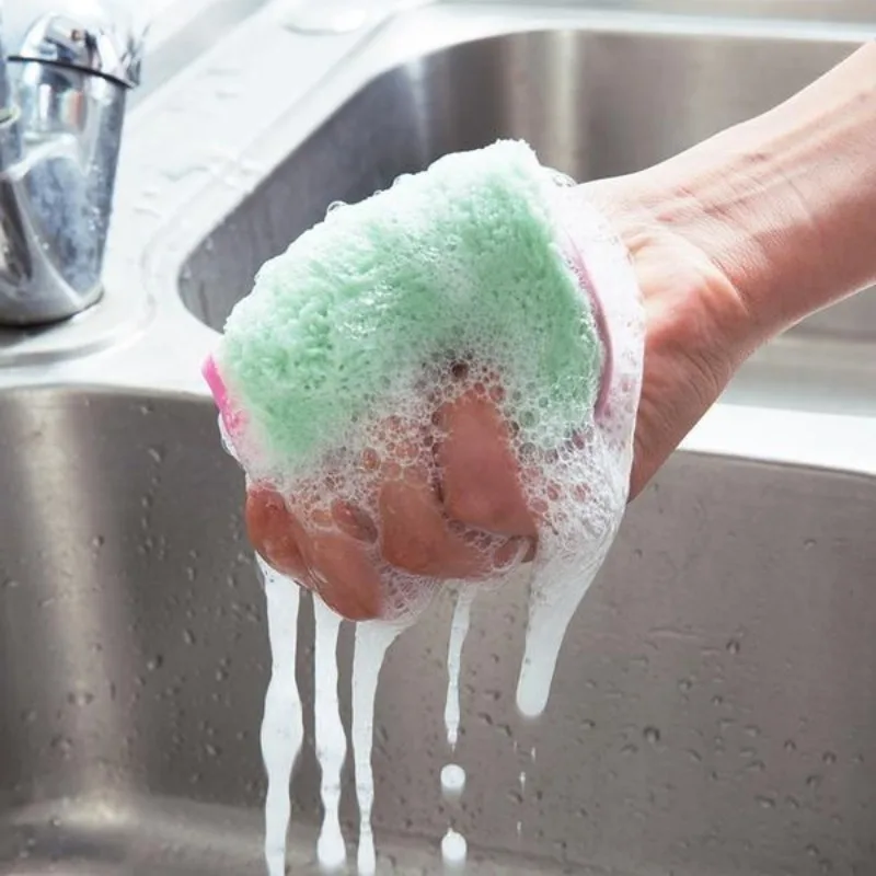 5PCS Multifunction Microfiber Sponge Dish Bowl Cleaning Brush Scouring Pad Dish Sponge Antibacterial Kitchen Pot Washing Tools 3