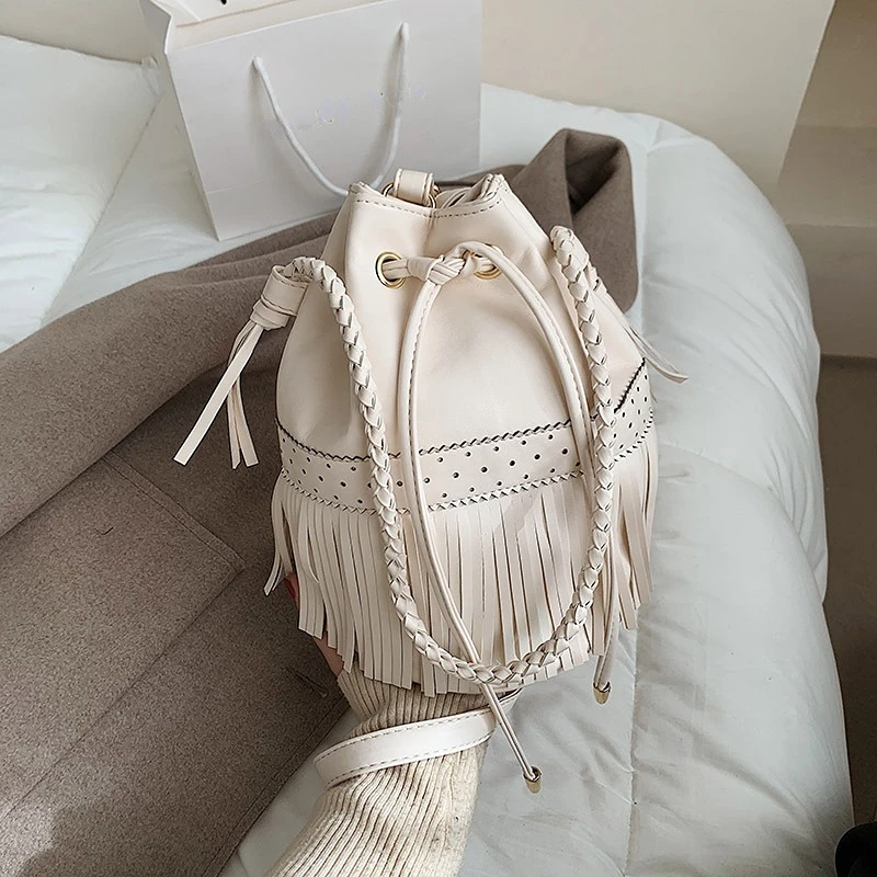 

2022 Vintage PU Leather Bucket Bags For Women Fashion Branded Crossbody Shoulder Bag Lady Trend Handbags and Purse